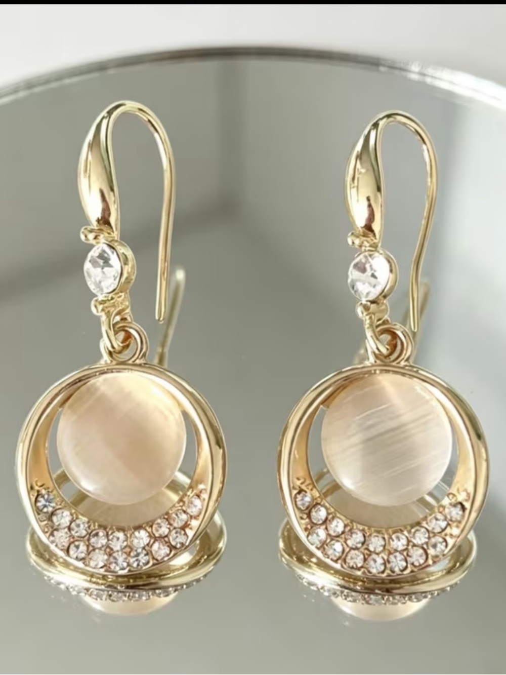 Gold-tone Crystal & Pearl Drop Earrings - Elegant Women Jewelry